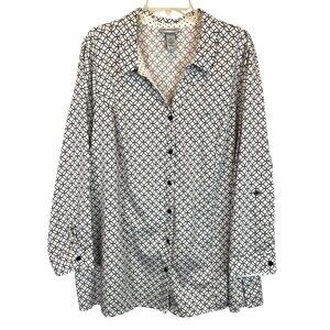 Catherines Button Front Shirt  Plus Size 3X  Black & White Roll-Tab Long Sleeve